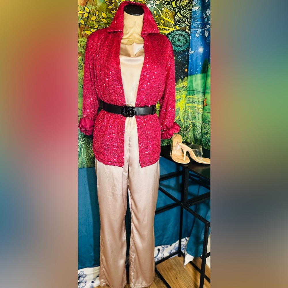 Rachel Zoe Women's Fuchsia Sequin Button Down Top -New With Tag’s - Picture 4 of 9